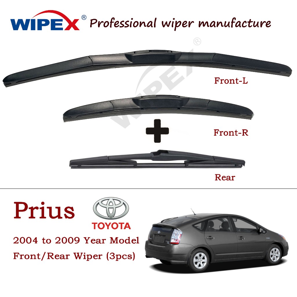 (ด้านหน้า/ด้านหลัง 3 ชิ้น) ใบปัดน้ําฝน Toyota Prius XW20 สําหรับ 2004 ถึง 2009 Toyota Prius Car Window Wipers (ซิลิโคนไฮบริด/ด้านหลังเดิม) โดย Wipex Wixr