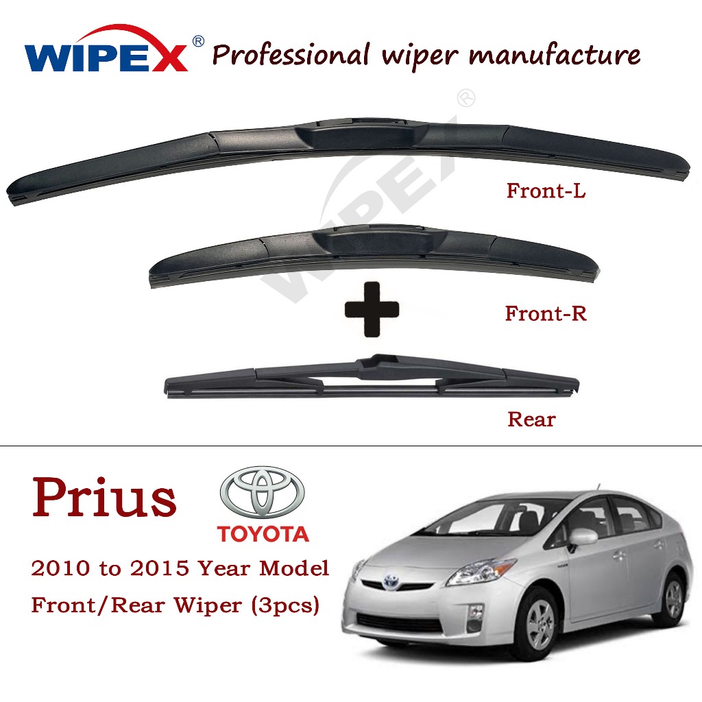 ใบปัดน้ําฝน Toyota Prius XW30 สําหรับ 2010 ถึง 2015 Toyota Prius (หน้า/หลัง 3 ชิ้น) ที่ปัดน้ําฝนกระจกรถยนต์ (ซิลิโคนไฮบริด/หลังเดิม) จาก Wipex Wixr
