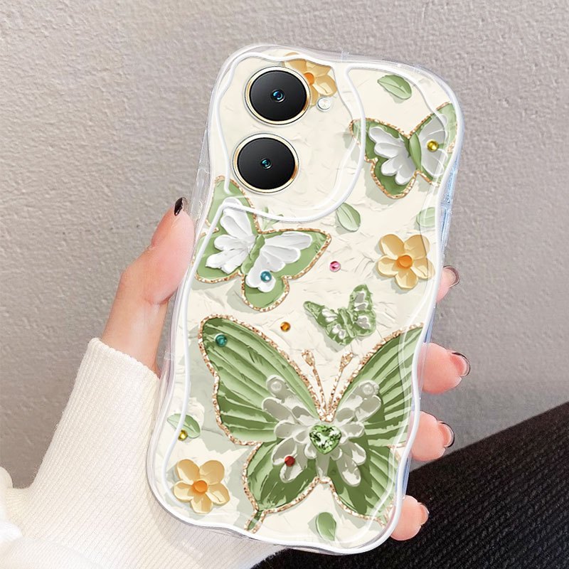 VRQR สําหรับ Vivo Y03 Y03T Y18E Y18T Y18i Y18 Y28 4G 5G Y17S Y02T Y02A Y02S หรูหราภาพวาดสีน้ํามันผีเสื้อ Anti Drop ซิลิโคนนุ่มเคสโทรศัพท์