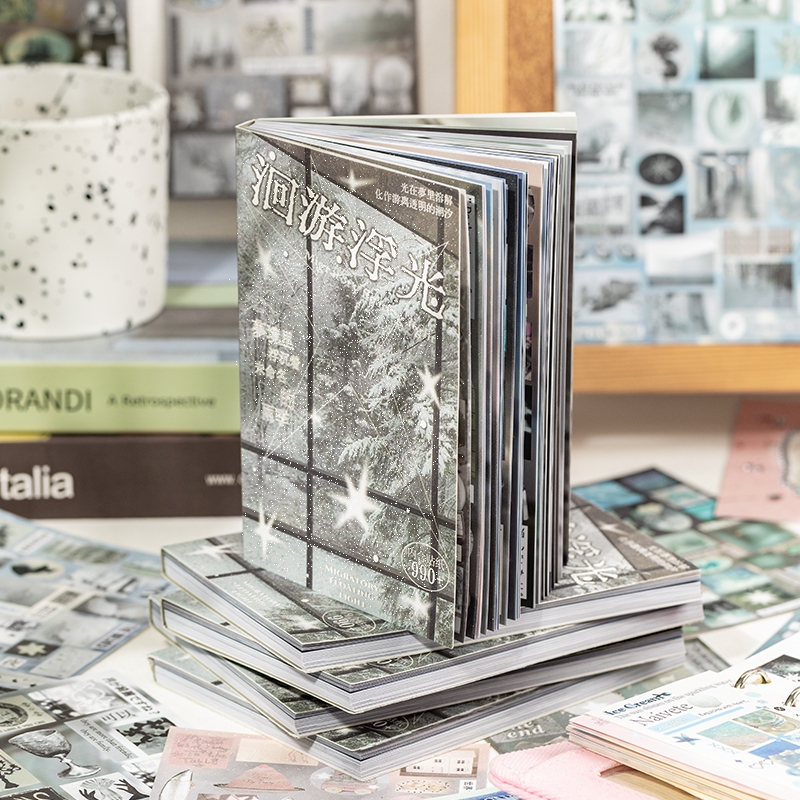 OHAYA |ตัดฟิล์มหนังสือสติกเกอร์สัมผัสแฟลชทรายฟิล์มสติกเกอร์หนังสือโบราณฝันนิวเคลียร์สไตล์องค์ประกอบคู่มือหุบเขากาวบัตรสติกเกอร์ตกแต่ง