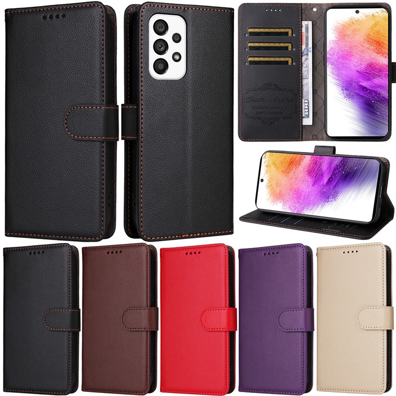 Deluxe สําหรับ Samsung Galaxy A14 A53 A52 A33 A32 A73 A12 M12 A22 A52S A13 A23 M13 M23 F23 5G Slim กระเป๋าสตางค์ช่องเสียบการ์ดผิวหนังขาตั้งพลิกแม่เหล็กฝาครอบป้องกันปลอก