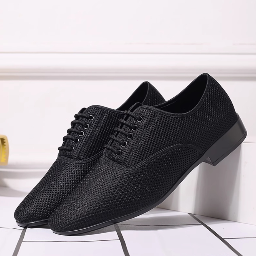 Qsuccua รองเท้าเต้นรํา พื้นนิ่ม ผ้าตาข่าย ระบายอากาศ สไตล์โมเดิร์น สําหรับผู้ชาย