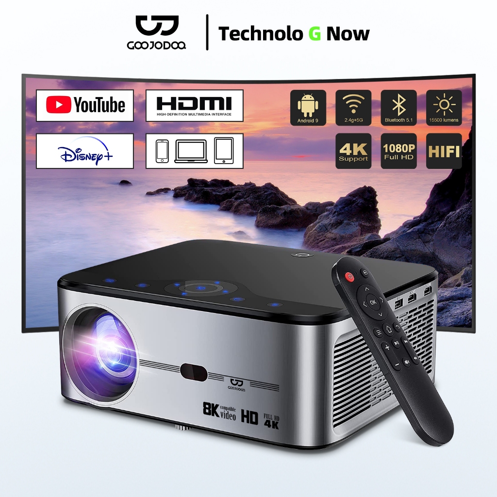 GOOJODOQ โปรเจคเตอร์ เครื่องฉายภาพ Full HD 1080p 15500 LM รองรับ Android Wi-Fi 8k 700ANSIN