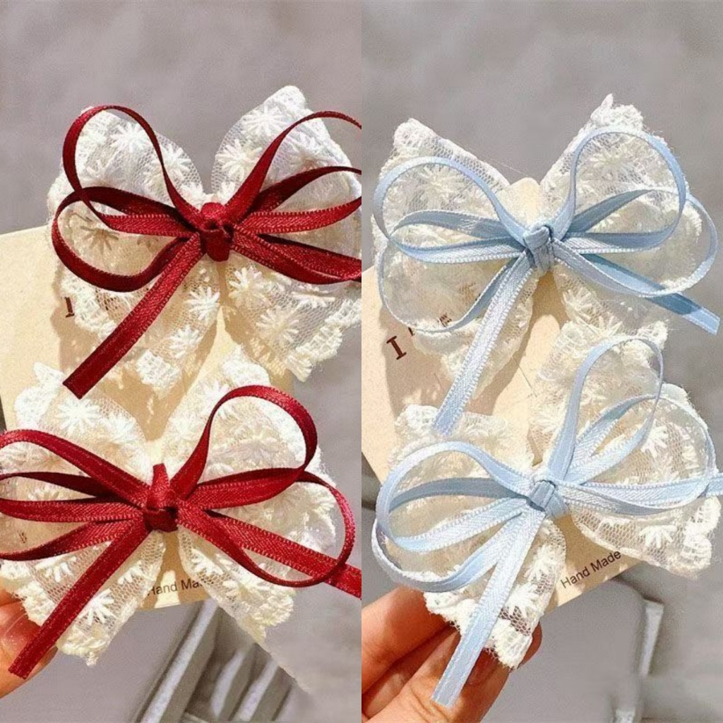 กิ๊บติดผมโบว์ลูกไม้และคลิปปากเป็ด สไตล์ Ins น่ารัก สำหรับติดด้านข้าง