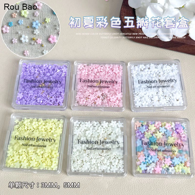 Rou Bao Nail ดอกไม้ห้ากลีบสีสันสดใส Girly เล็บเรซิน Art DIY Charms ตกแต่ง