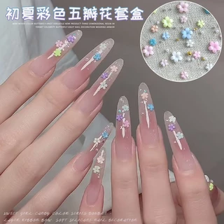 Rou Bao Nail ดอกไม้ห้ากลีบสีสันสดใส Girly เล็บเรซิน Art DIY Charms ตกแต่ง