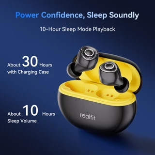 Realfit F4 Sleep หูฟังบลูทูธไร้สายแท้, บลูทูธ 6.0, ANC 40dB, หูฟังบลูทูธเบสหนักๆ, ปรับเบสได้, เสียงใส, ​โหมดเกมดีเลย์น้อย, หูฟังใส่นอน, หูฟังใส่นอน