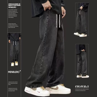 ผู้ชายกางเกงยีนส์ตรงหลวมเกาหลีสบายๆสีฟ้าอ่อนที่มีคุณภาพสูงผู…