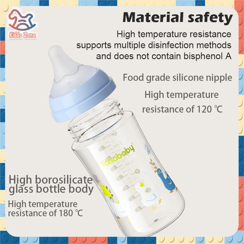 YAHABABY แก้วขวดนมขนาดกว้างเลียนแบบนมแม่จุกนม ทนอุณหภูมิสูง Anti-Chking นมไม่มี BPA