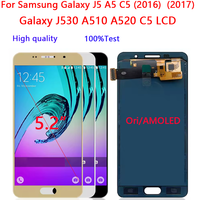 5.2 AMOLED LCD สําหรับ Samsung Galaxy J5 A5 C5 (2016) (2017) LCD Touch Screen Digitizer Assembly J53