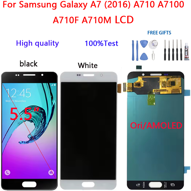 5.5 Ori/AMOLED LCD สําหรับ Samsung Galaxy A7 2016 LCD A710 A7100 A710F A710M จอแสดงผล LCD Touch Scre