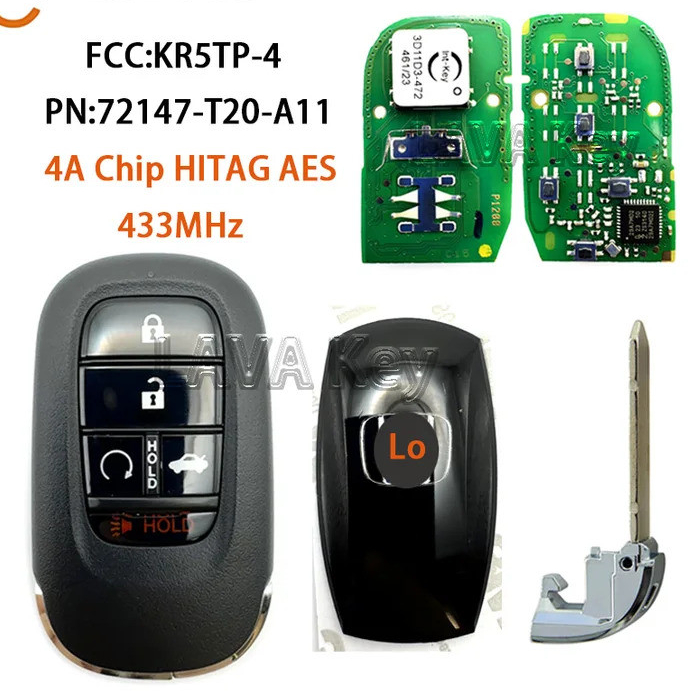 KR5TP-4 KeylessGo สําหรับ Honda Accord CR-V HRV Pilot Civic 2022 2023 2024 433MHz 4AChip สมาร์ทคีย์ 