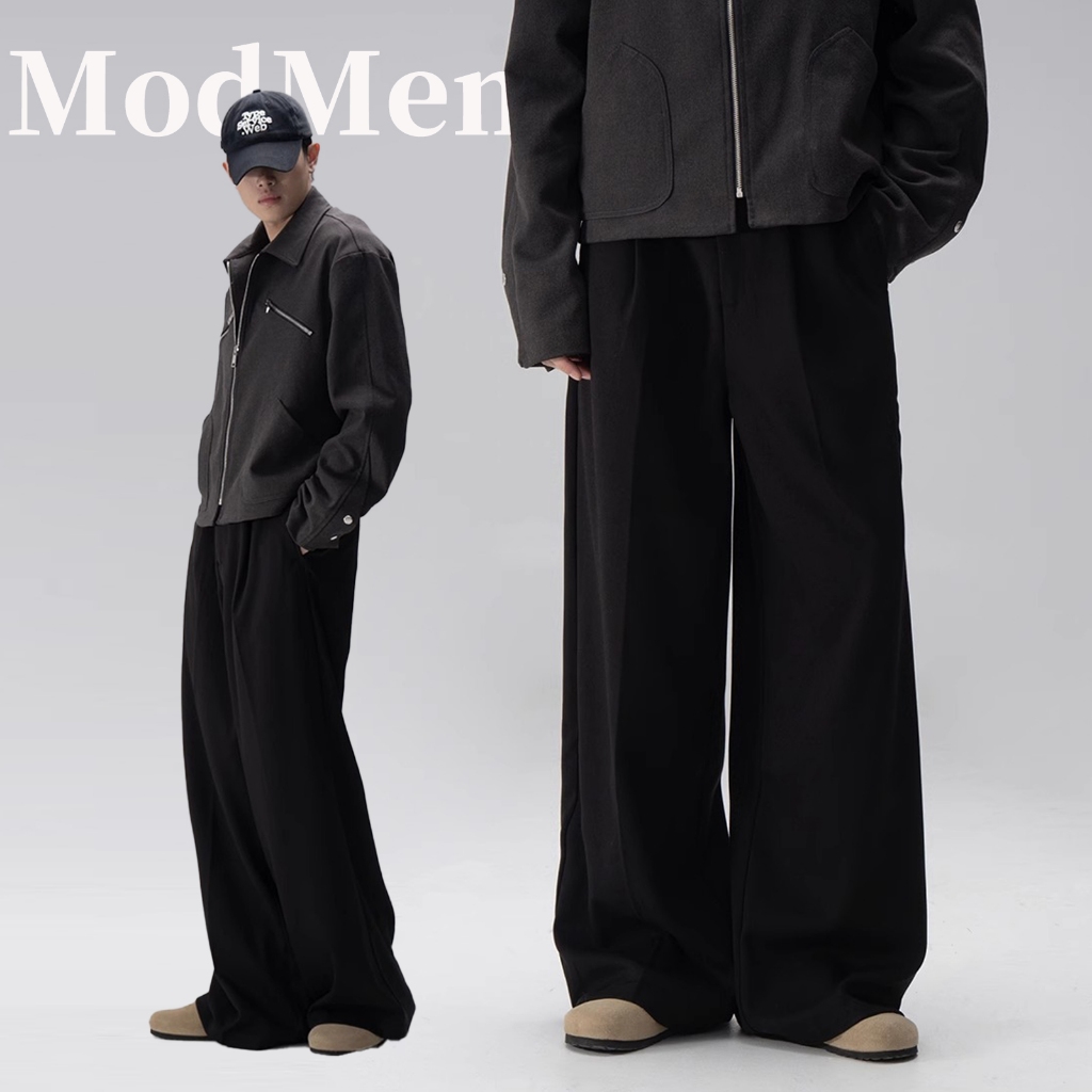 ModMen Baggy pants กางเกงแสล็คเอวสูงทรงกระบอกกลาง 📦จัดส่งจากกรุงเทพ มี3สี