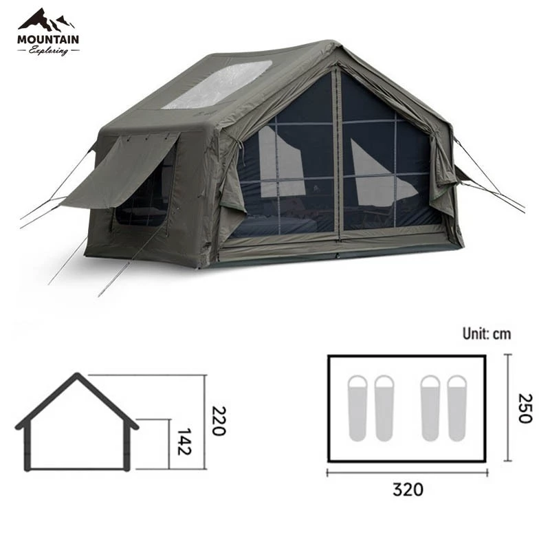 Mountain เต็นท์เสาลม 8.0 เคลือบไวนิลดำ พร้อม Raincover ประตู TPU มุ้งและเสา thumbnail 8