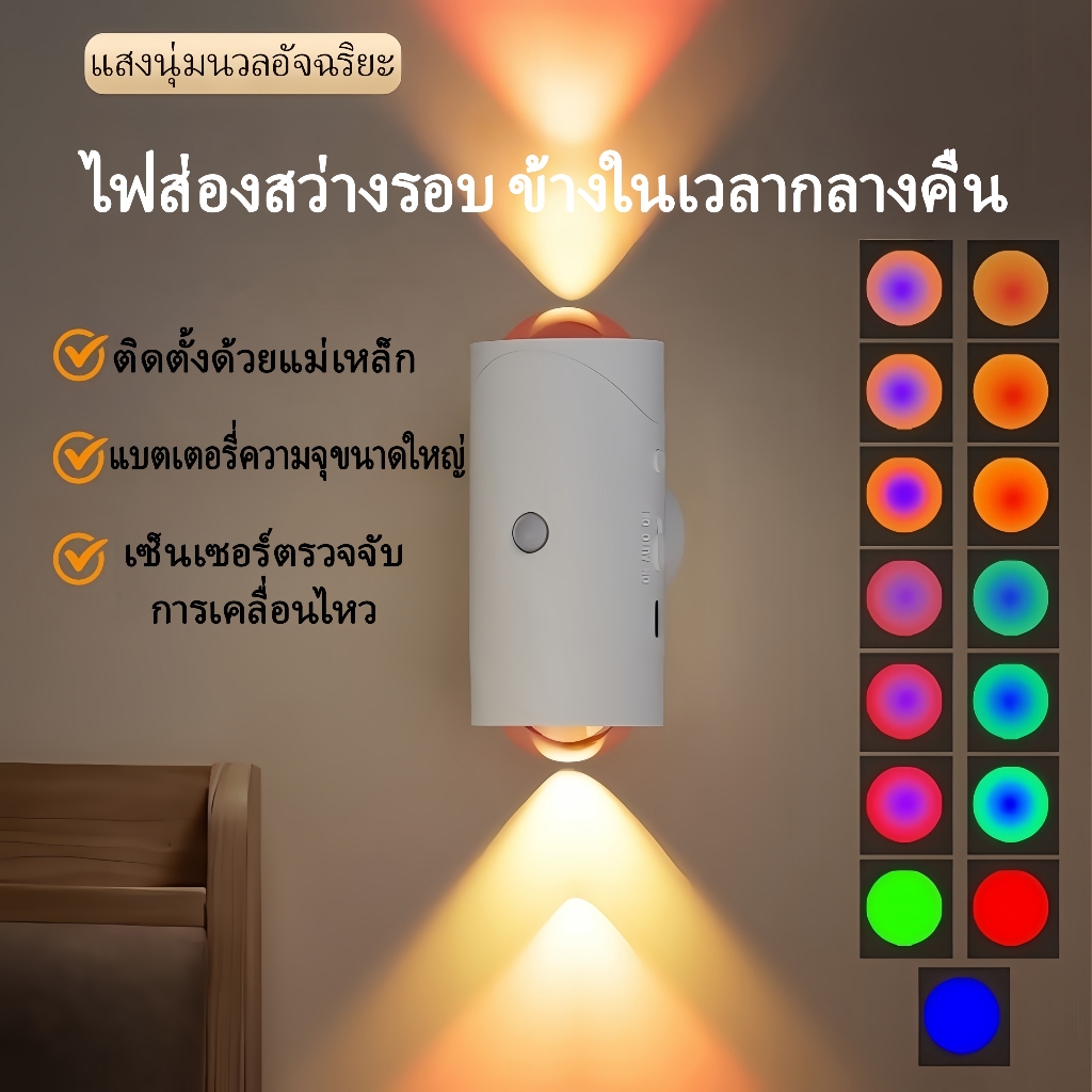 ☀️ ราคาต่ำสุด ☀️ ไฟกลางคืนเซ็นเซอร์ตรวจจับความเคลื่อนไหว | โคมไฟติดผนังแบบชาร์จไฟผ่าน USB