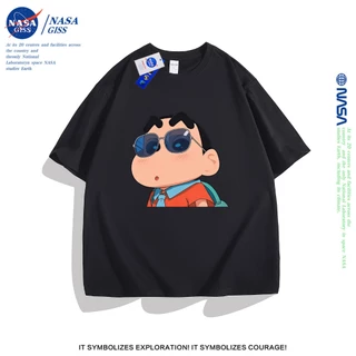 NASA เสื้อยืดชายหญิงแขนสั้น สตรีทฮิปฮอป summer เครยอนชินจัง เสื้อยืด พิมพ์ลาย คอตตอน คอกลม หลวมและระบายอากาศ