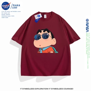 NASA เสื้อยืดชายหญิงแขนสั้น สตรีทฮิปฮอป summer เครยอนชินจัง เสื้อยืด พิมพ์ลาย คอตตอน คอกลม หลวมและระบายอากาศ