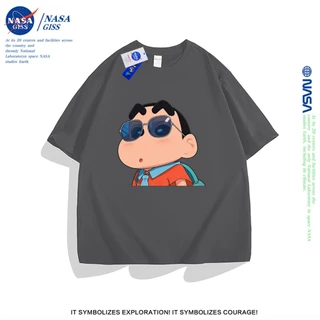 NASA เสื้อยืดชายหญิงแขนสั้น สตรีทฮิปฮอป summer เครยอนชินจัง เสื้อยืด พิมพ์ลาย คอตตอน คอกลม หลวมและระบายอากาศ