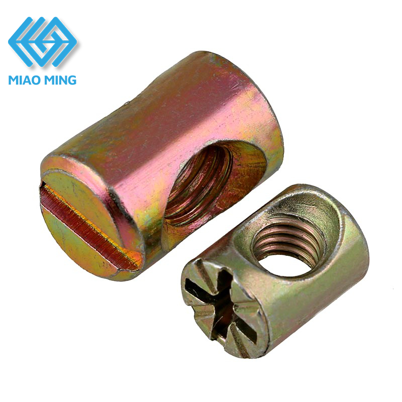 M6 M8 10 ชิ้น/พร้อมสต็อกเฟอร์นิเจอร์เชื่อมต่อยึดสกรู Bolt Nut ใส่ไม้ Barrel Nut เก้าอี้กรอบเตียง Fastener (โลหะผสมสังกะสี) เฟอร์นิเจอร์ Fasterner - Nut - Cross MIAO MING