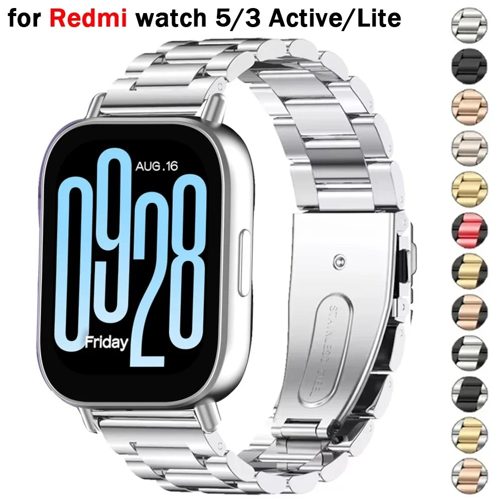 [ready stcok ]สายสแตนเลสสําหรับRedmi Watch 5 Active 5 Liteสร้อยข้อมือโลหะสายรัดข้อมือสําหรับXiaomi Redmi Watch 3 Active,สําหรับRedmi Watch 3 Lite