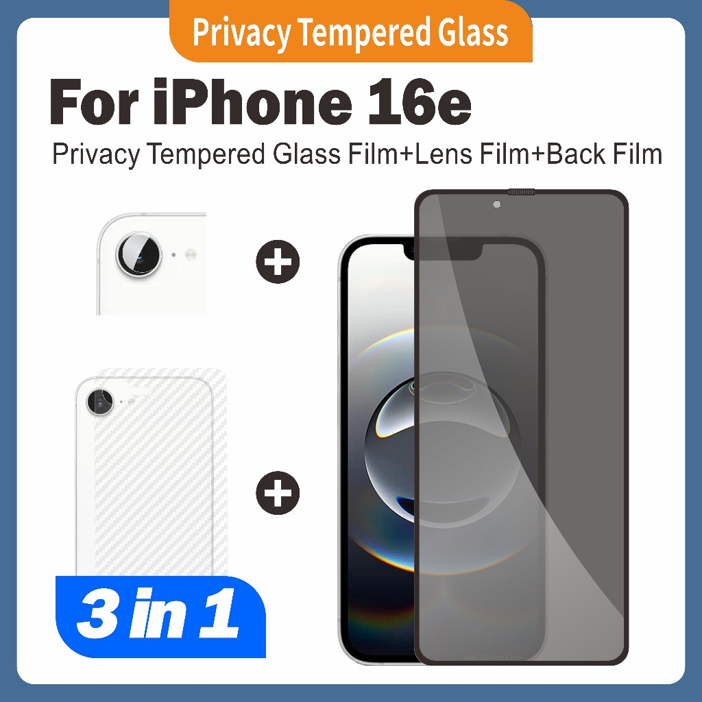(3-In-1) เหมาะสําหรับ iPhone 16e กระจกนิรภัยโปร่งใสความเป็นส่วนตัว Matte เซรามิคฟิล์มกันรอยหน้าจอ + 