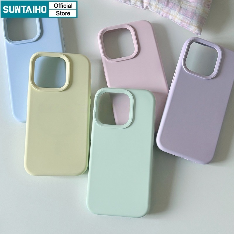Suntaiho เคสไอโฟน ซิลิโคนเหลวพรีเมี่ยมนุ่มกันกระแทกง่ายสวยงามเคสสีขนมสำหรับ iPhone 11 12 13 14 15 16 Pro Max IP 7 8 Plus Iphon X XS XR XS Max