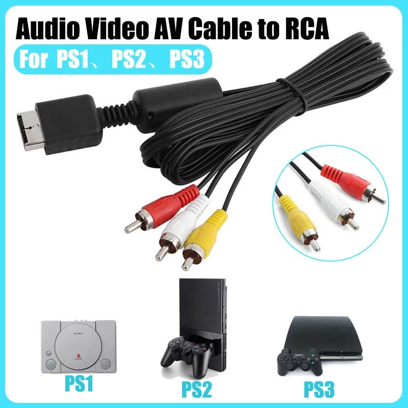 จัดส่งรวดเร็ว1.8M Gamepad สาย AV ถึง 3 RCA PS1 PS2 PS3 Gamepad Audio Video Game Cable สําหรับ PlayStation คอนโซลสายไฟ