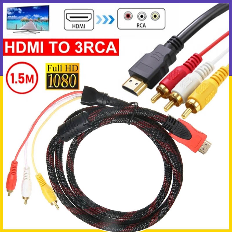 Fast Ship1.5M HDTV HDMI Male To 3RCA Lotus Male Cable HDMI To AV Composite Audio Video Adapter Conve