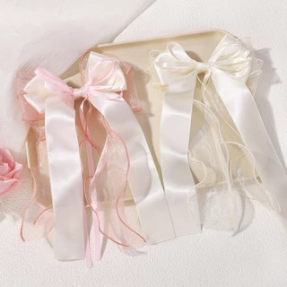 1 ชิ้นลูกไม้ผมโบว์คลิป Coquette Bow Barrettes ยาวหางริบบิ้นสําหรับผู้หญิงคริสต์มาสวาเลนไทน์งานแต่งงานพรหมอุปกรณ์เสริม