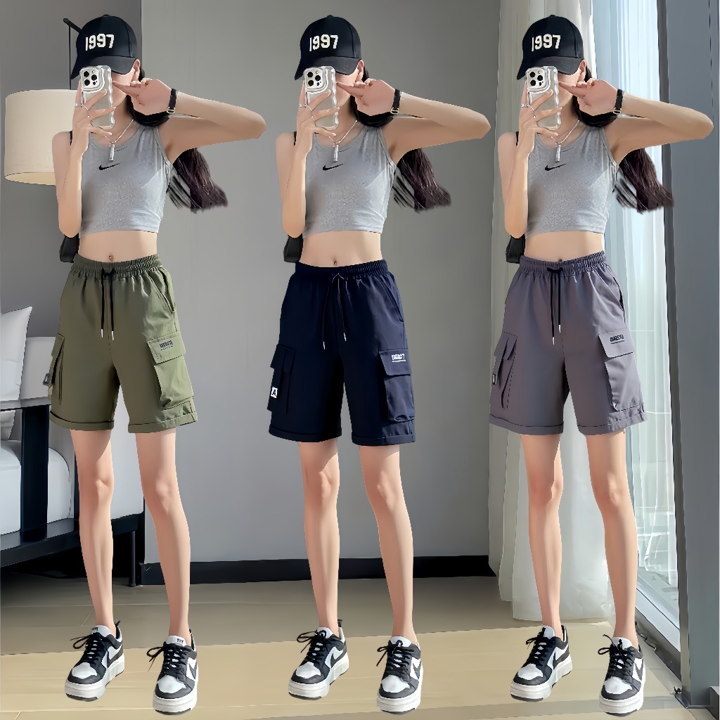 กางเกงขาสั้นลำลองสำหรับผู้หญิง กางเกงกีฬาทรงตรงหลวมบางฤดูร้อน กางเกงขาสั้นทำงานส