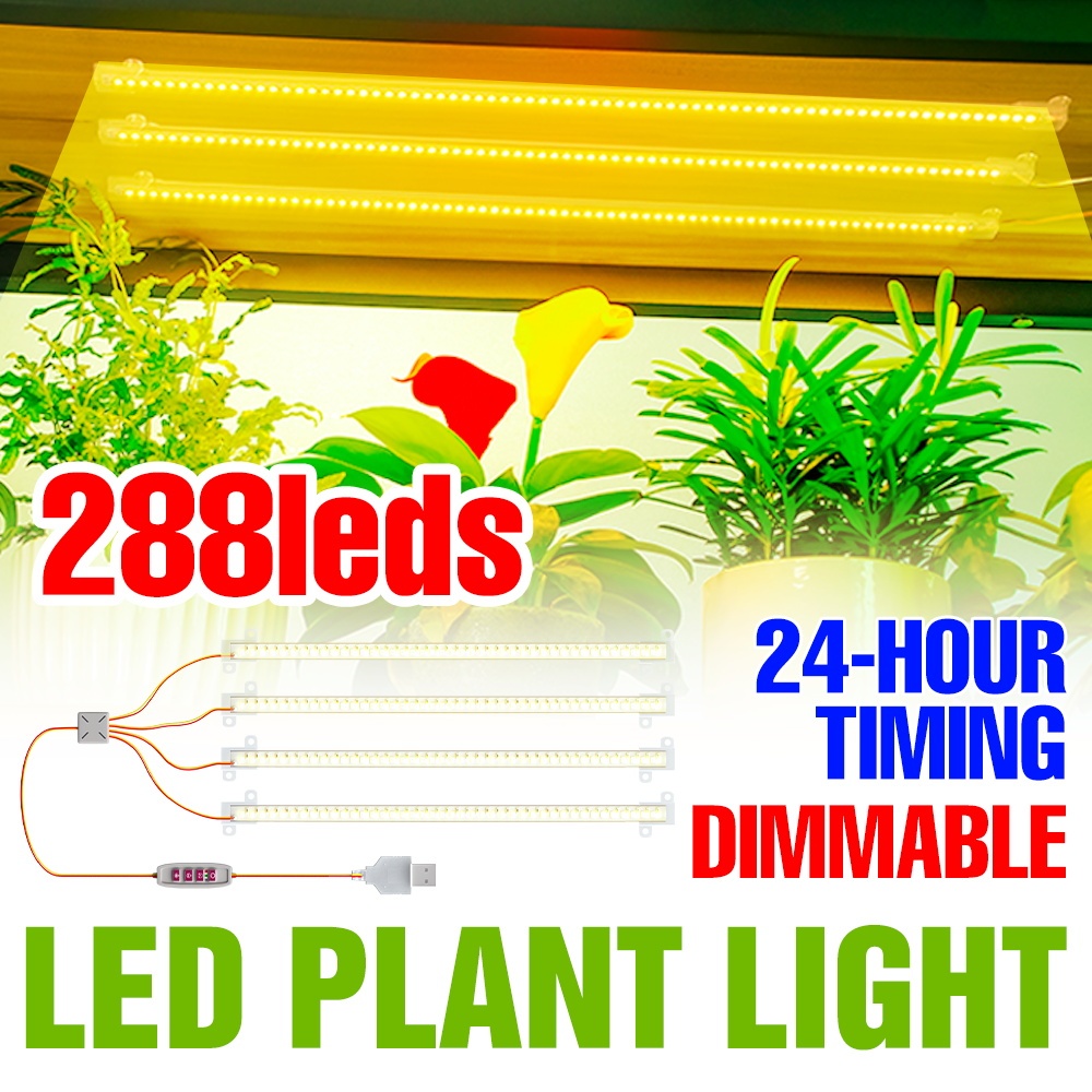 LED Full Spectrum Grow Light Bar USB Timing Dimmable Green Plant Lamp Strip 30/50 ซม.ในร่มเรือนกระจกเต็นท์ Hydroponic Potted เมล็ดบอนไซ Succulent เติมโคมไฟแสงแดด/สีแดงสีฟ้า/