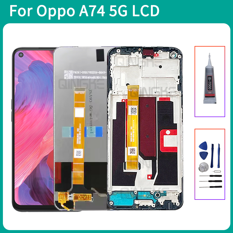 ใหม่สําหรับOppo A74 5G LCD CPH2197 จอแสดงผลIPS Touch Screen Digitizer Assembly CPH2239 สําหรับOppo A74 5G LCDกรอบCPH2263