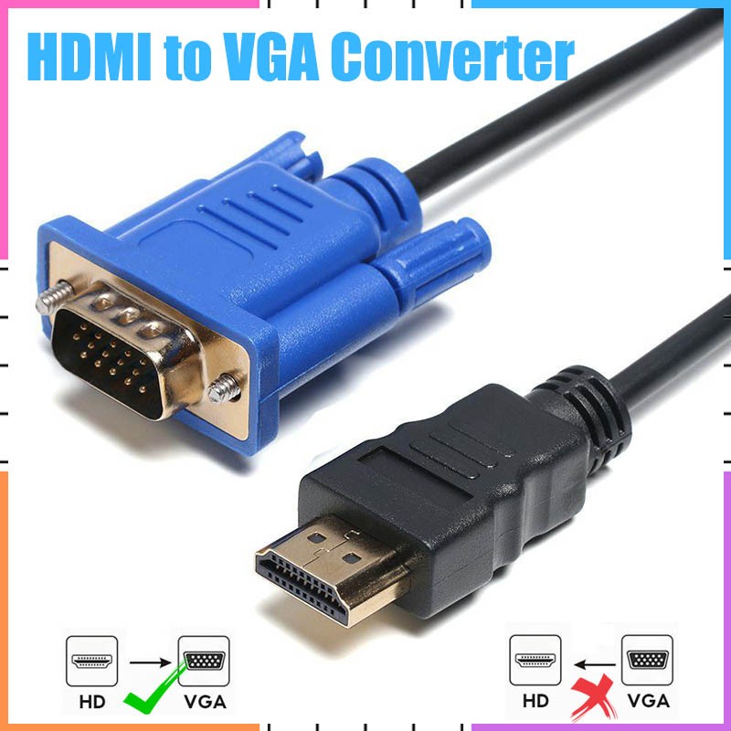 Ready Stock1m/1.8m/3m HDMI To VGA Converter Professional 1080P Digital Video Adapter สายไฟสําหรับโปร