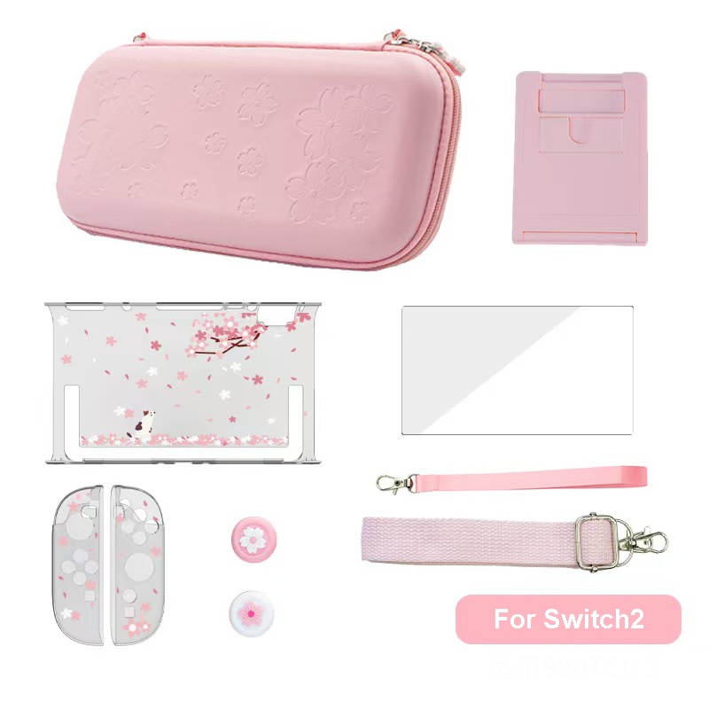เชอร์รี่เปลือกป้องกันกระเป๋าถือชุดสําหรับ นินเทนโด สวิตช์2สีชมพูที่ไม่ซ้ํากันซากุระบลอสซั่มถุงเก็บสําหรับ NS2 เดินทางแบบพกพากระเป๋าถืออุปกรณ์เก