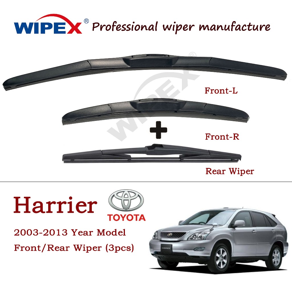ใบปัดน้ําฝน Toyota HARRIER ACU30 XU30(หน้า/หลัง 3 ชิ้น) สําหรับปี 2003 ถึง 2013 Toyota HARRIER ที่ปัดน้ําฝนกระจกรถยนต์ (ซิลิโคนไฮบริด/หลังเดิม) โดย Wipex Wixr