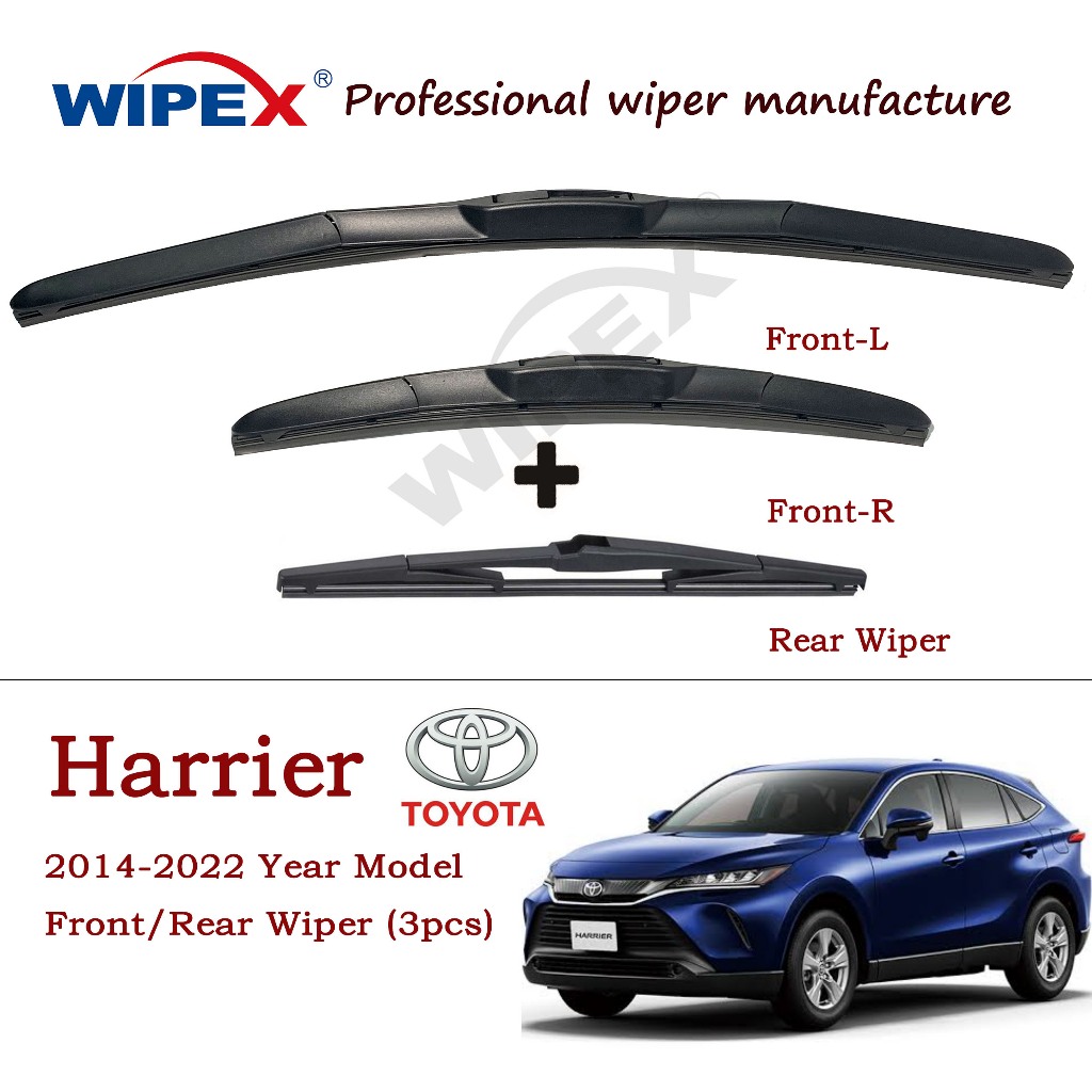 (ด้านหน้า/ด้านหลัง 3 ชิ้น) ใบปัดน้ําฝน Toyota HARRIER XU60 XU80 สําหรับ 2014 ถึง 2022 ปีรุ่น Toyota HARRIER ที่ปัดน้ําฝนกระจกรถยนต์ (กล้วยด้านหน้า / หลังเดิม) โดย Wipex Wixr