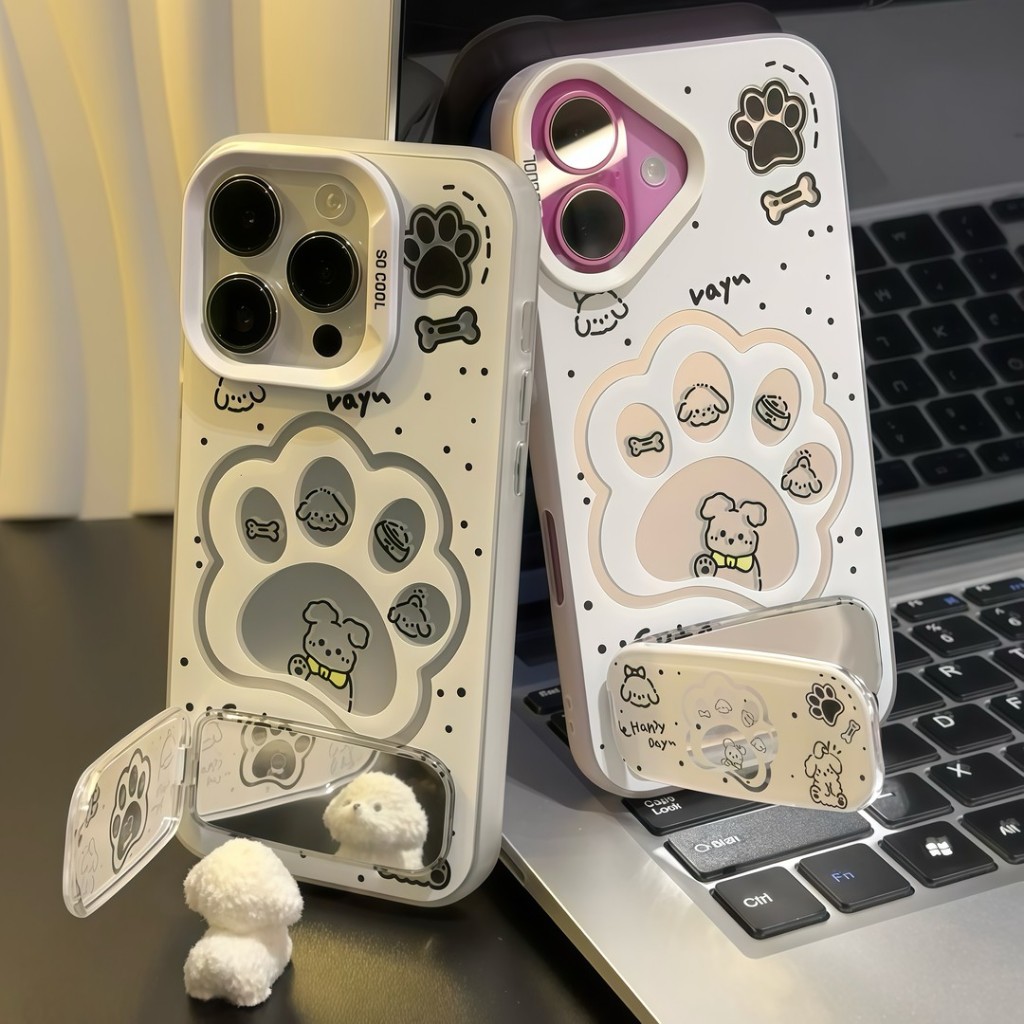 สไตล์ใหม่ 11 การ์ตูนน่ารัก 12 Hollow สีเงิน 13 Puppy Paws 14 วงเล็บกระจก xs เหมาะสําหรับ Apple 16promax เคสโทรศัพท์ xr Creative iPhone15 Shock-proof กรณี
