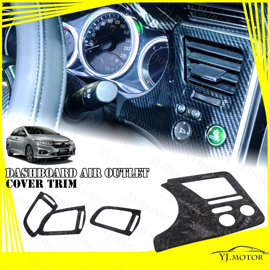 สําหรับ 2014 - 2020 Honda City GM6 Aircond Outlet ฝาครอบแดชบอร์ด Air Vent ฝาครอบ Trim ABS คาร์บอนไฟเบอร์รูปแบบ Protector