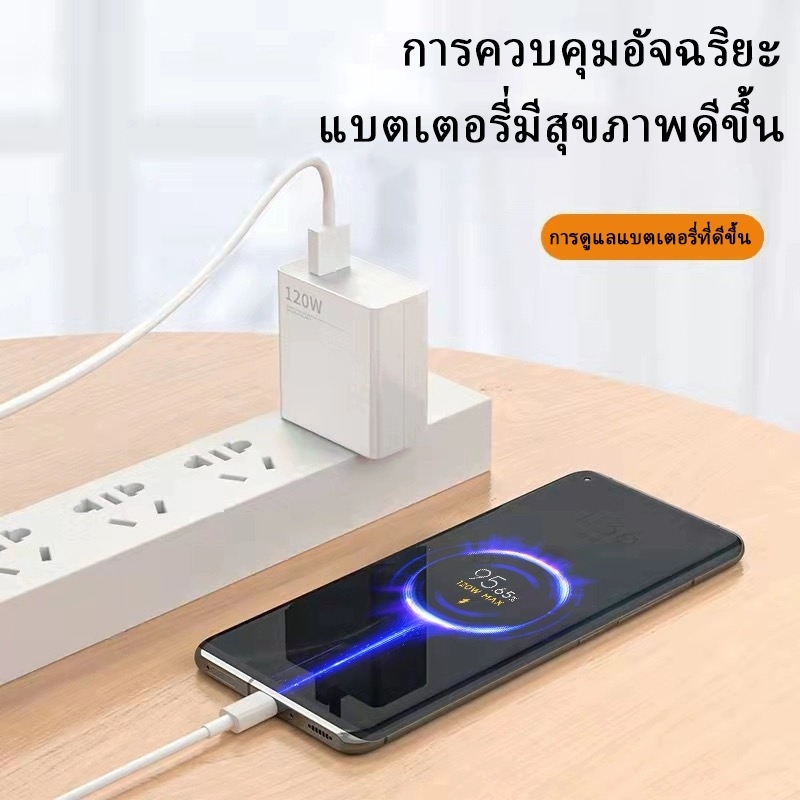 [รับประกันคุณภาพ 1 ปี] ชุดชาร์จ Xiaomi 120W 6A สายชาร์จ Type-C + หัวชาร์จชาร์จเร็ว 120W เข้ากันได้กั