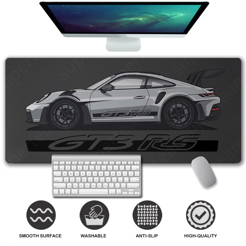 911 GT3 RS 992 แผ่นรองเมาส์ – Racing Car Desk Mat Extended Mousepad แผ่นรองเมาส์สําหรับเล่นเกมขนาดใหญ่เย็บขอบ Deskpad Deskmat