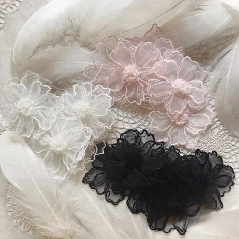 5 ชิ้นสีดําสีขาวเบจสีเทาสีชมพู Fairy ดอกไม้ขนาดใหญ่ Appliques ลูกไม้ Motips ปักชุดแต่งงานลูกไม้ Applique ตกแต่ง