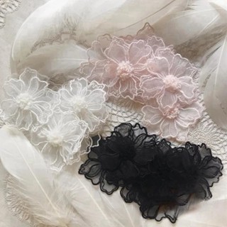 5 ชิ้นสีดําสีขาวสีเบจสีเทาสีชมพู Fairy ดอกไม้ขนาดใหญ่ Appliq…