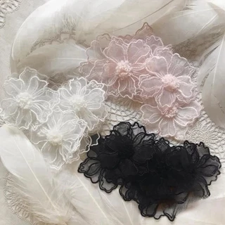 5 ชิ้นสีดําสีขาวเบจสีเทาสีชมพู Fairy ดอกไม้ขนาดใหญ่ Appliques ลูกไม้ Motips ปักชุดแต่งงานลูกไม้ Applique ตกแต่ง