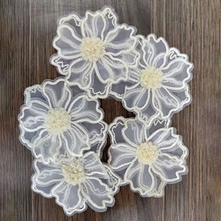 5 ชิ้นสีดําสีขาวเบจสีเทาสีชมพู Fairy ดอกไม้ขนาดใหญ่ Appliques ลูกไม้ Motips ปักชุดแต่งงานลูกไม้ Applique ตกแต่ง