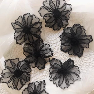 5 ชิ้นสีดําสีขาวเบจสีเทาสีชมพู Fairy ดอกไม้ขนาดใหญ่ Appliques ลูกไม้ Motips ปักชุดแต่งงานลูกไม้ Applique ตกแต่ง