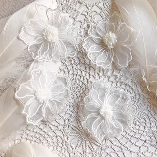 5 ชิ้นสีดําสีขาวเบจสีเทาสีชมพู Fairy ดอกไม้ขนาดใหญ่ Appliques ลูกไม้ Motips ปักชุดแต่งงานลูกไม้ Applique ตกแต่ง