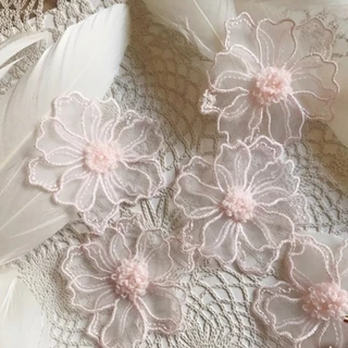 5 ชิ้นสีดําสีขาวเบจสีเทาสีชมพู Fairy ดอกไม้ขนาดใหญ่ Appliques ลูกไม้ Motips ปักชุดแต่งงานลูกไม้ Applique ตกแต่ง