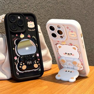 SAMSUNG สําหรับSamsung S25 S24 S23 S21 S20 FE S22 S26 Plus Ultra A37 A53 A73 A34 A36 A35 A30Sหมีน้อยกระจกเคสโทรศัพท์พร้อมผู้ถือ