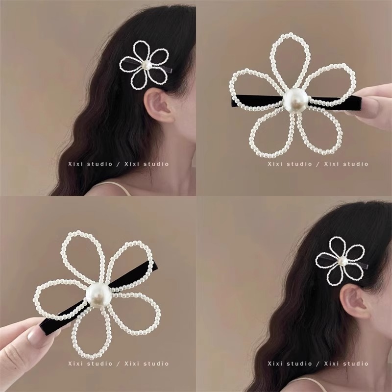 กิ๊บติดผมดอกไม้มุก Duckbill Clip สำหรับหน้าม้าและด้านข้าง พร้อม.travel hairpin headdress