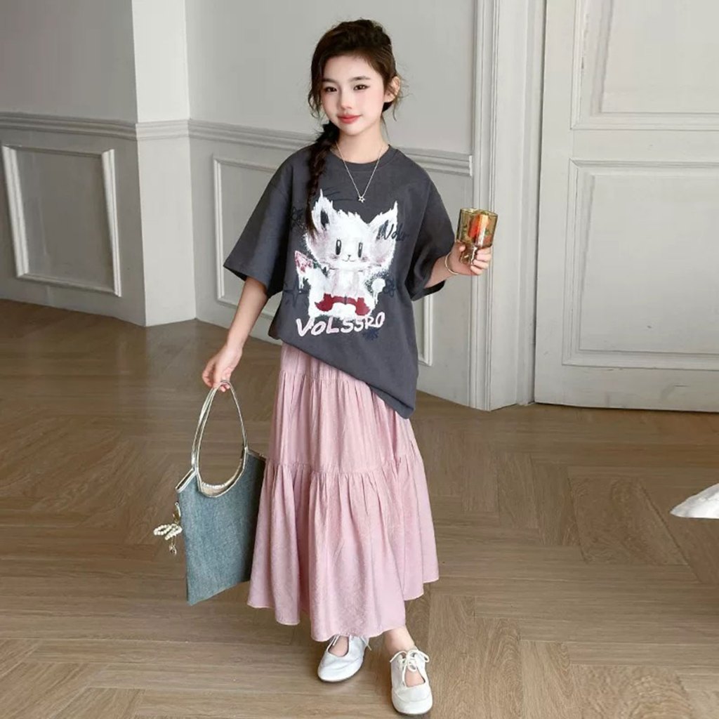 SweetKids พร้อมส่งจากกทม🌸เสื้อผ้าเด็กผญ🍓ชุดเซ็ตเด็กผู้หญิง แขนสั้น กระโปรงยาว ลายการ์ตูน แฟชั่นฤดูร้อน เย็นและระบายอากาศได้ดี - รูปที่ 2